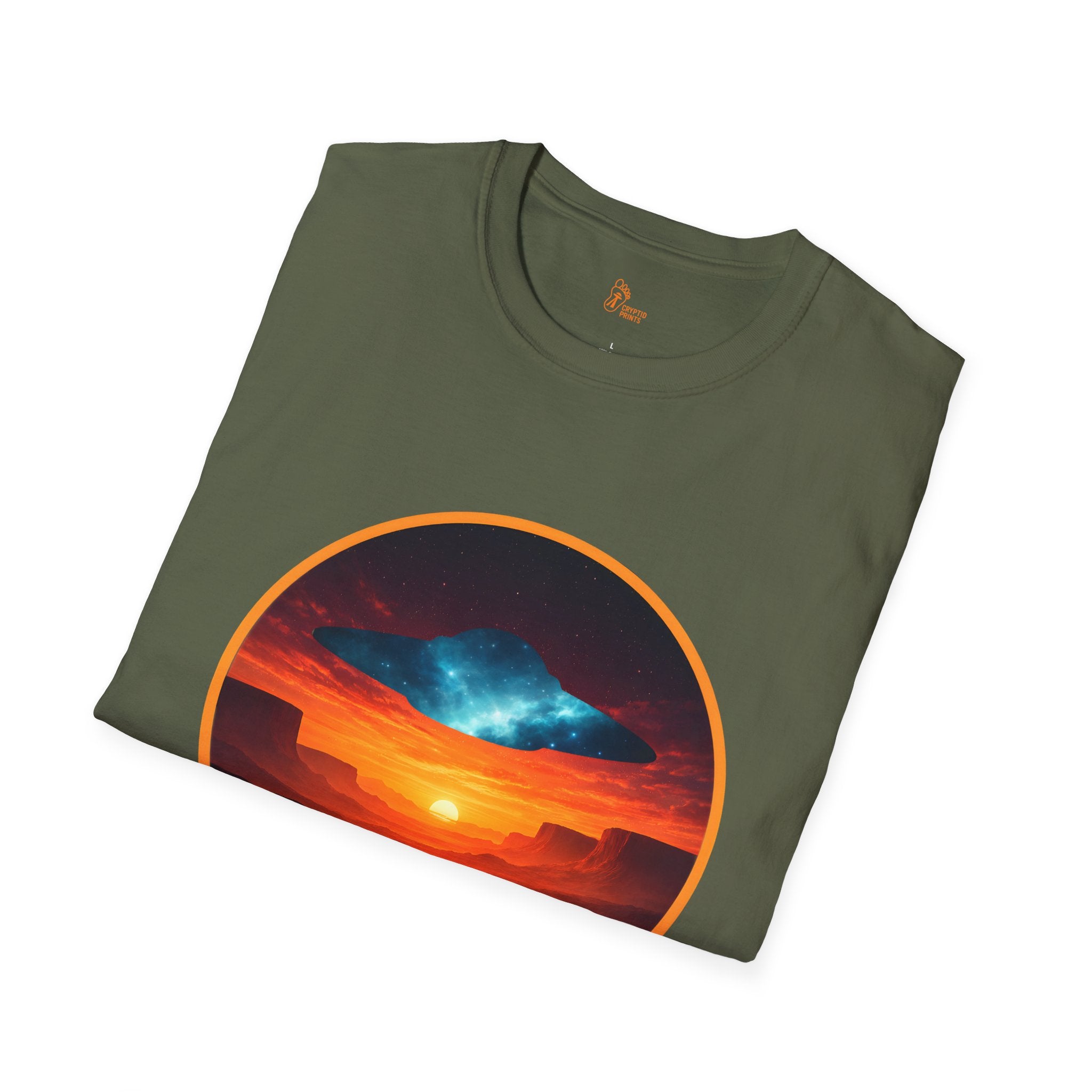 UFO Desert Sunset Badge Graphic Tee - Cryptid Prints