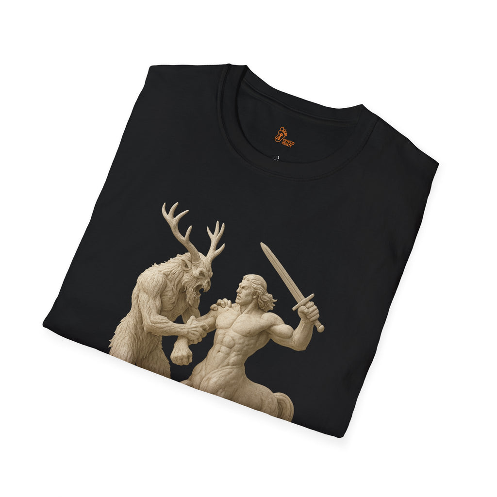 Wendigo vs Centaur T-Shirt - Mythic Stone Sculpture Style