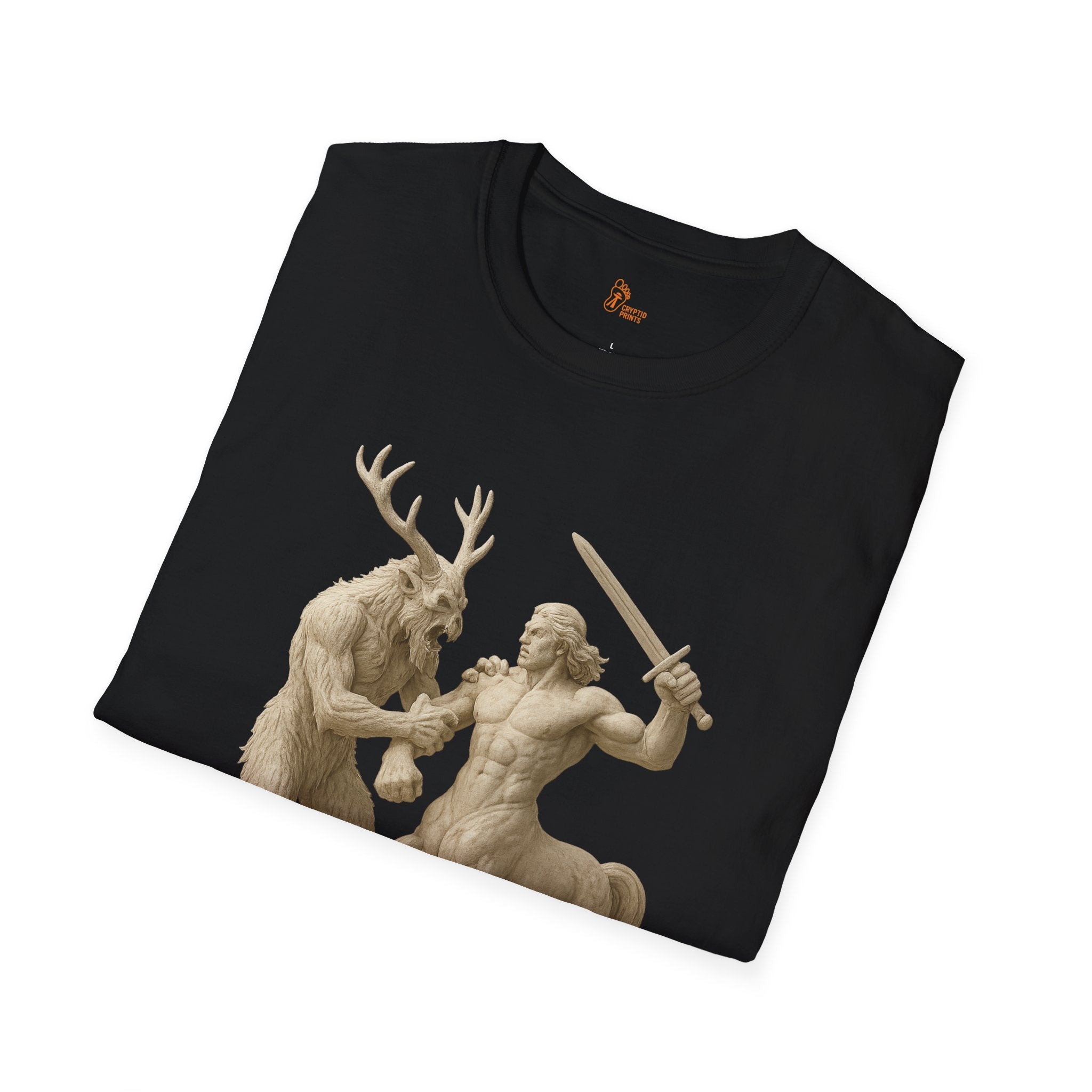 Wendigo vs Centaur T-Shirt - Mythic Stone Sculpture Style