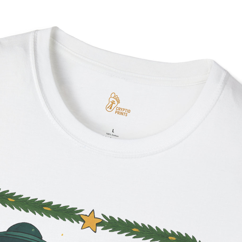 Alien Christmas Lights T-Shirt - Green UFO Holiday Design