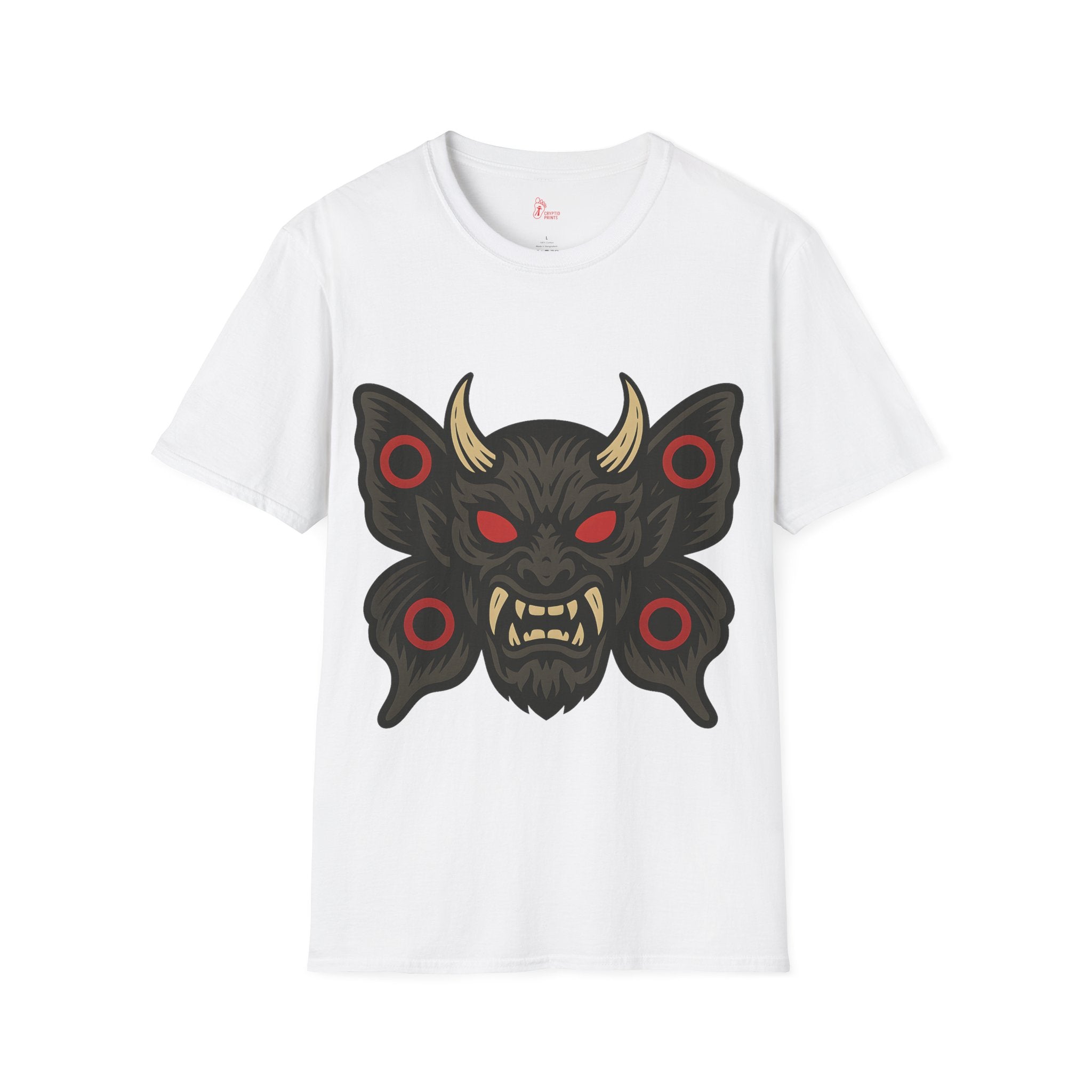 Oni Mask Mothman T-Shirt - Crimson-Eyed Nocturnal Terror