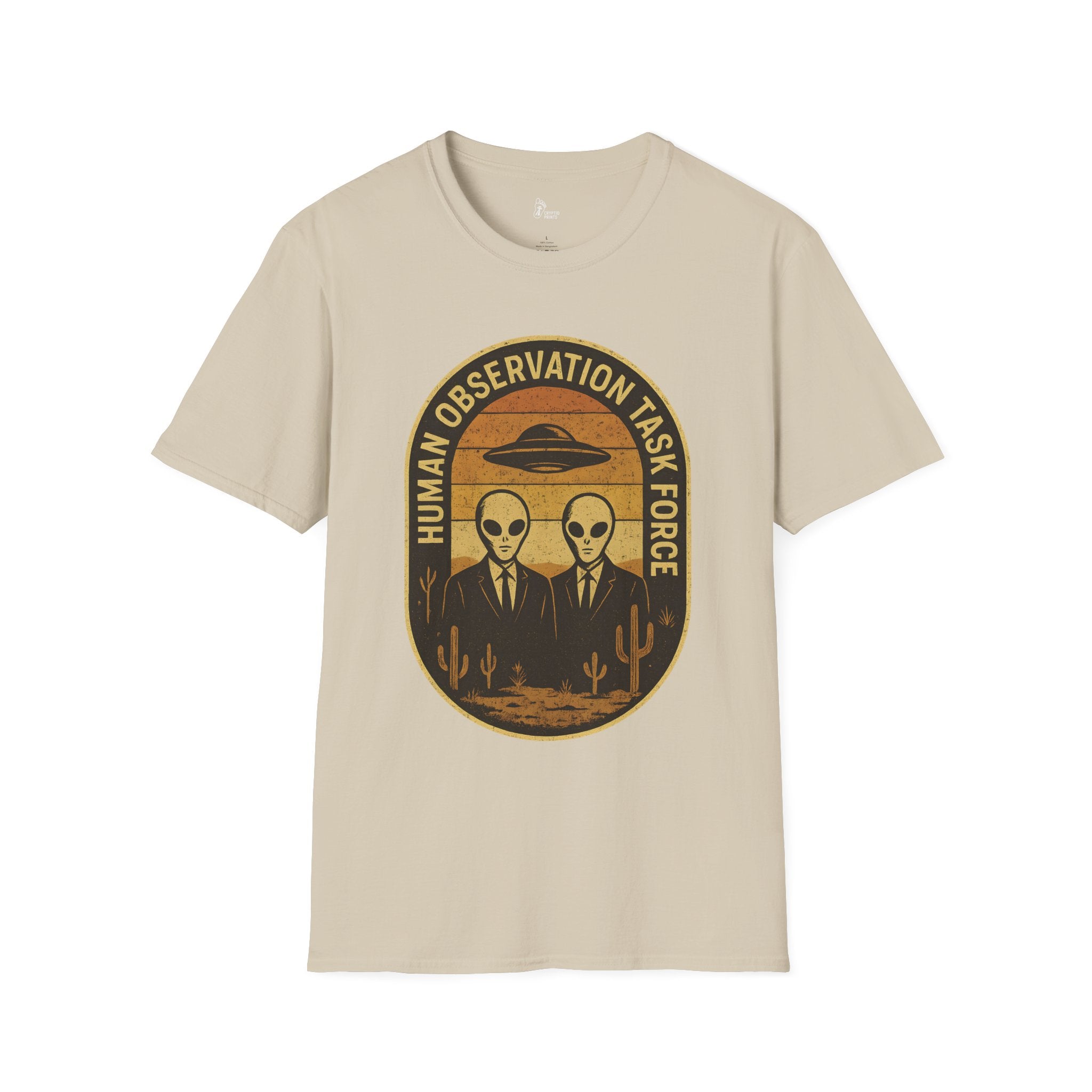 Human Observation Task Force Alien Badge Tee - Cryptid Prints