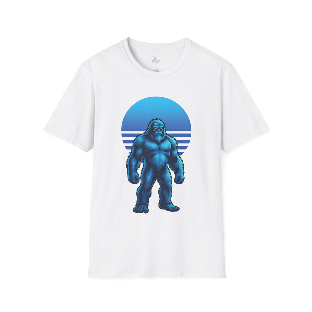 Neon Arctic Yeti T-Shirt - Frozen Cryptid Under Blue Sunset