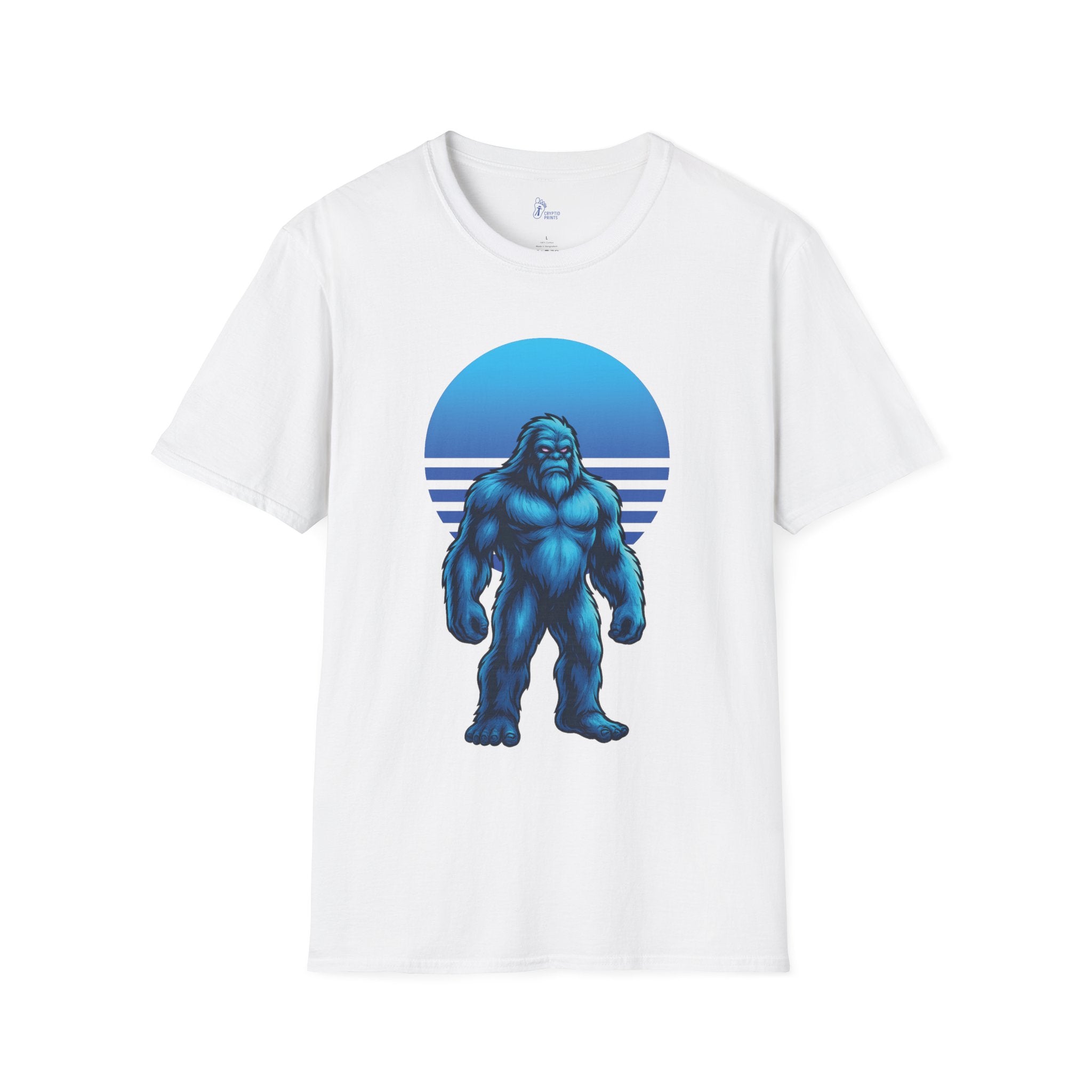 Neon Arctic Yeti T-Shirt - Frozen Cryptid Under Blue Sunset