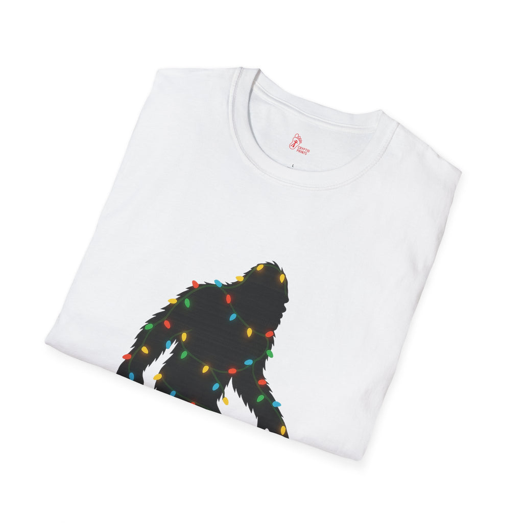 Bigfoot Christmas Lights T-Shirt - Holiday Sasquatch Glow Design