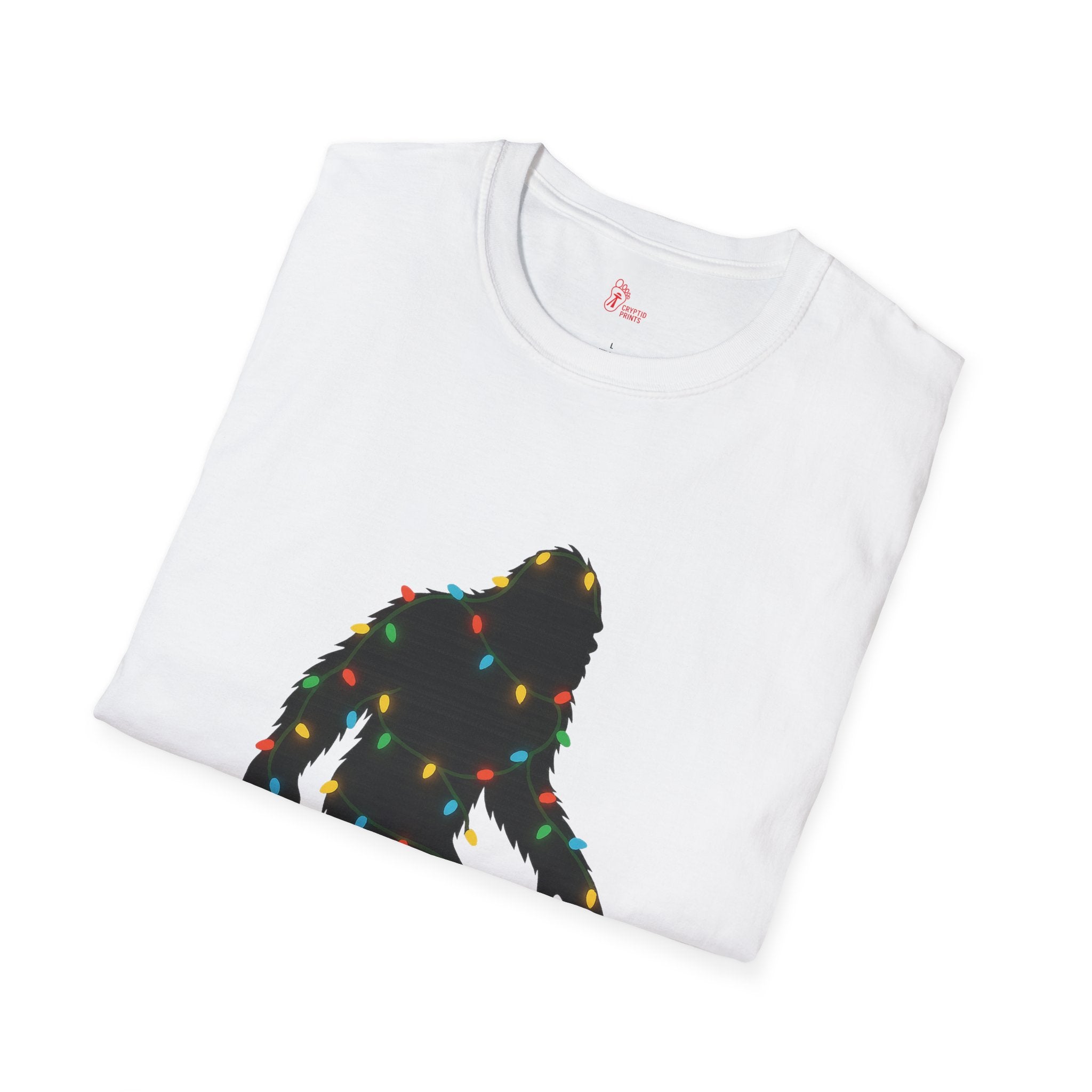 Bigfoot Christmas Lights T-Shirt - Holiday Sasquatch Glow Design