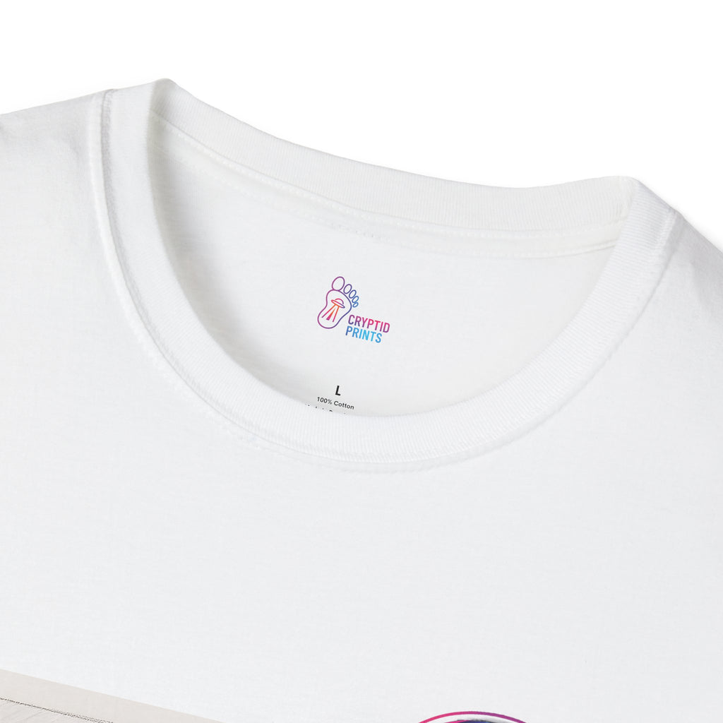 Neon UFO Over Cityscape T-Shirt - Pencil City Scene Saucer Overlay