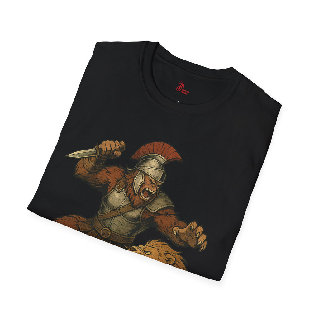 Roman Warrior Bigfoot T-Shirt - Gladiator Bigfoot Cryptid Design