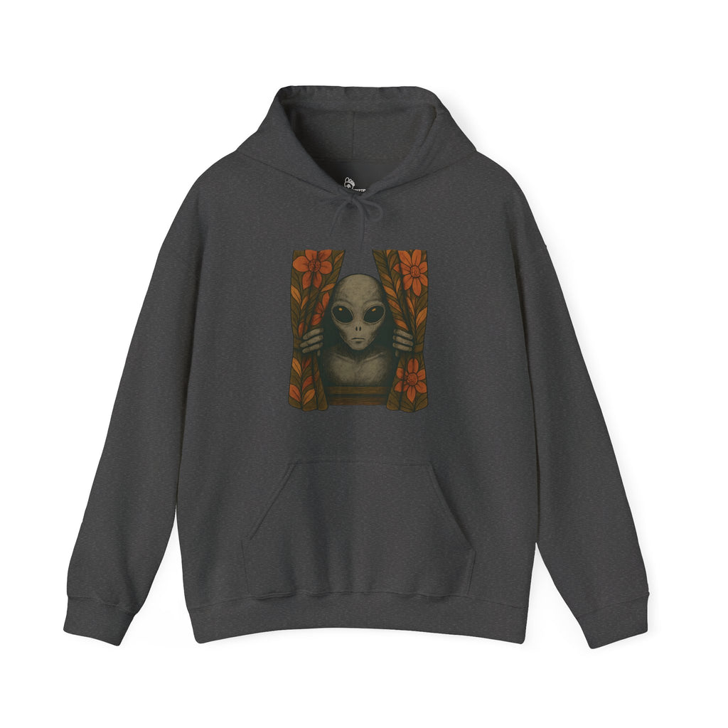 Alien Peeking Window Hoodie - Retro Encounter at Nightfall