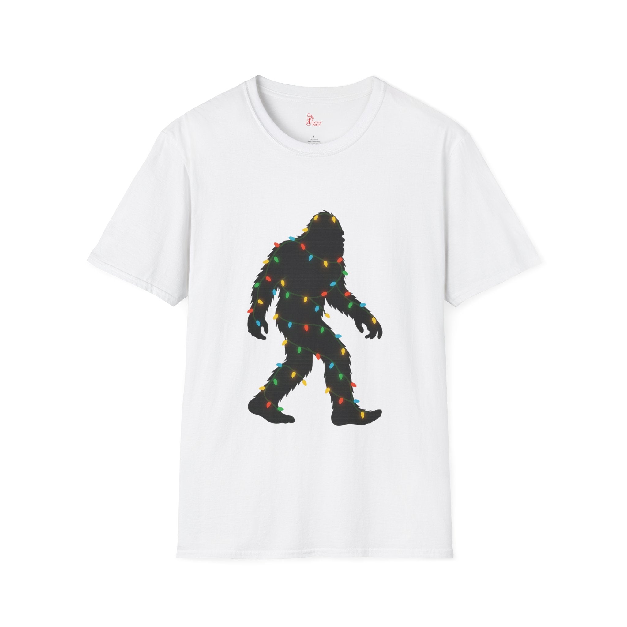 Bigfoot Christmas Lights T-Shirt - Holiday Sasquatch Glow Design