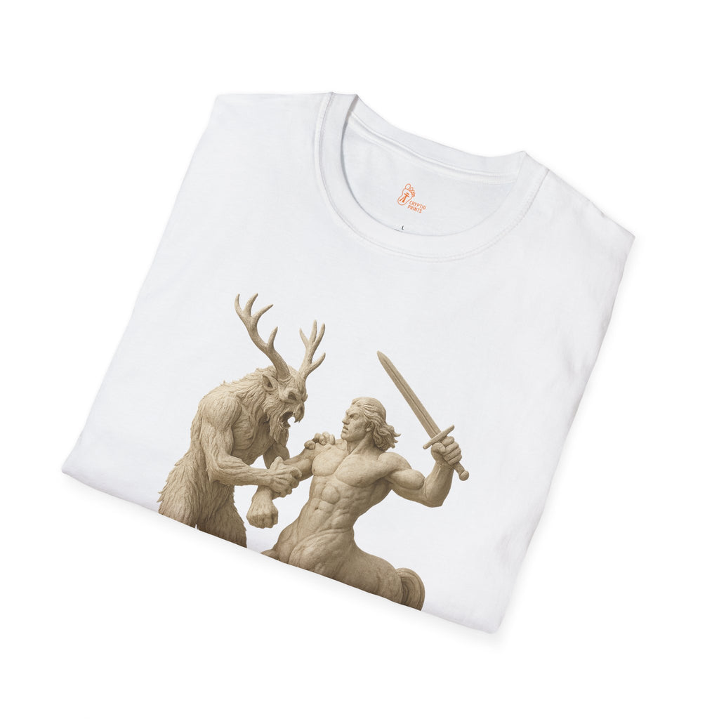 Wendigo vs Centaur T-Shirt - Mythic Stone Sculpture Style