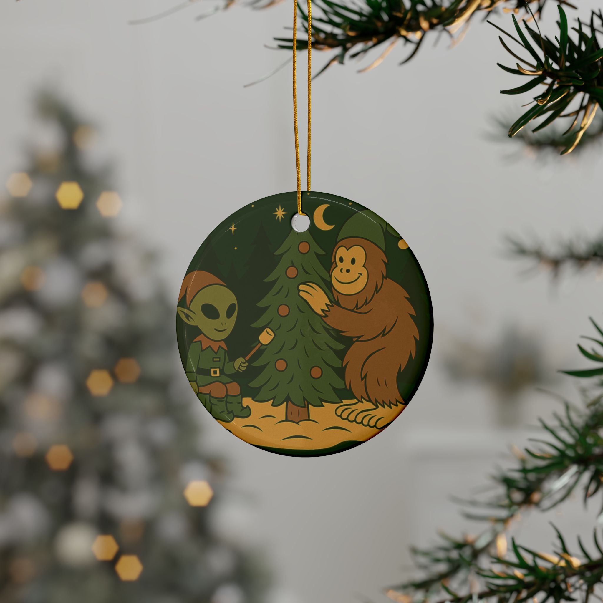 Alien & Bigfoot Decorating Tree Ornament - 2-Side Print, (1pc, 3pcs, 5pcs)