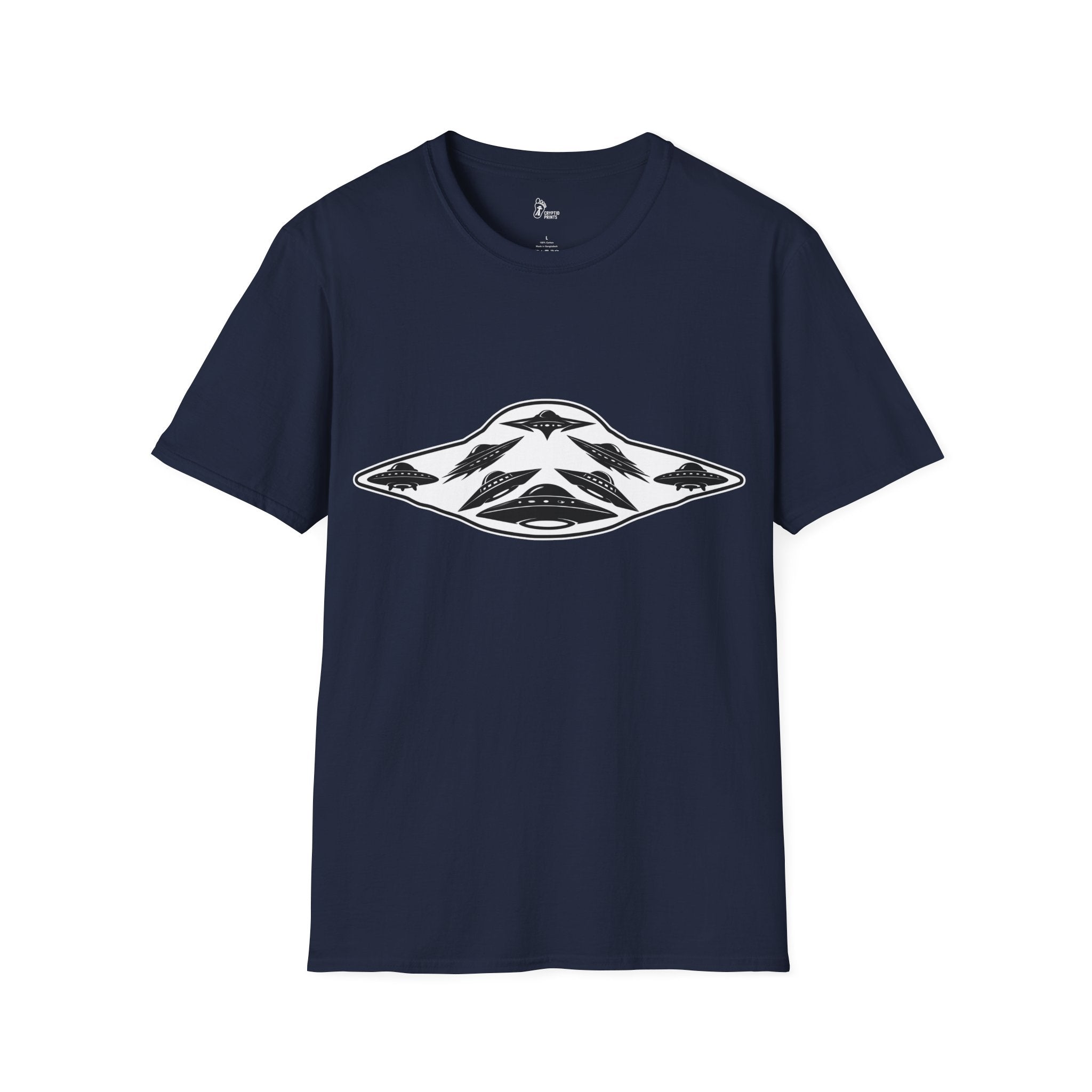 UFO Fractal Silhouette T-Shirt - Minimalist Alien Fleet
