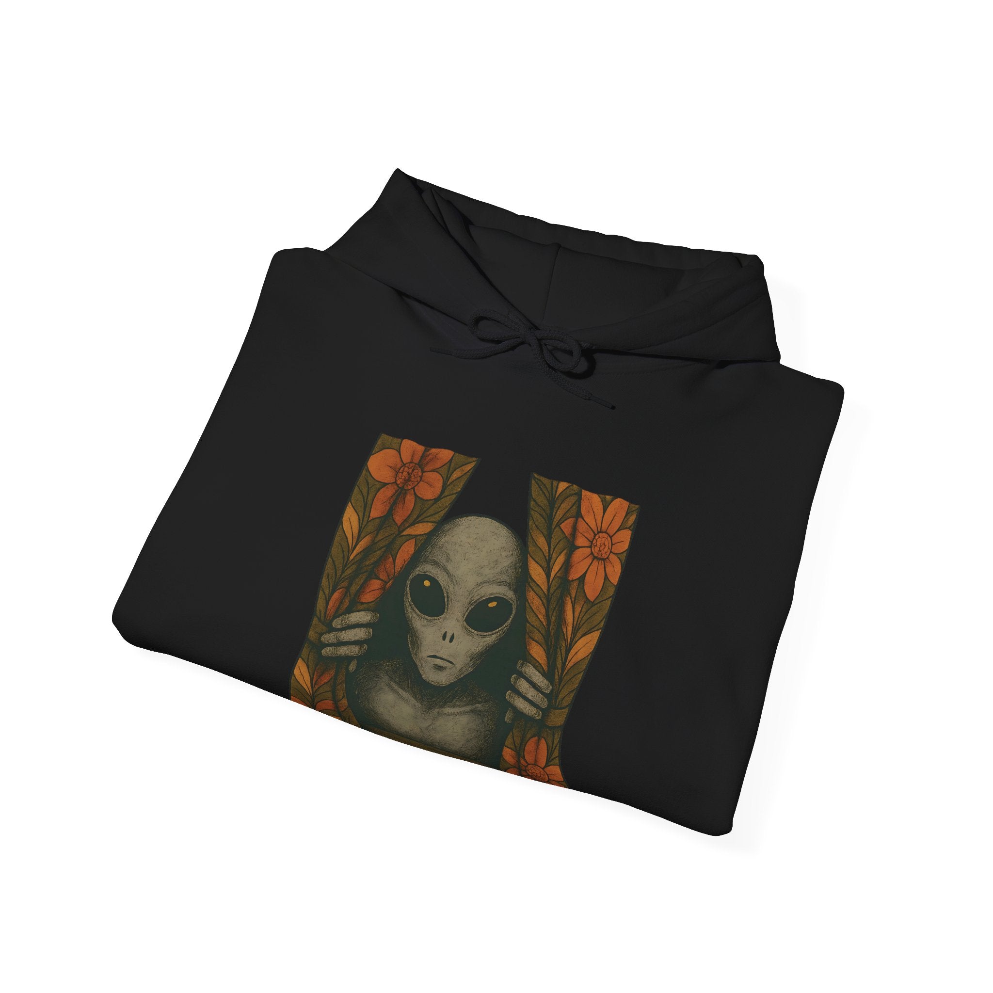 Alien Peeking Window Hoodie - Retro Encounter at Nightfall
