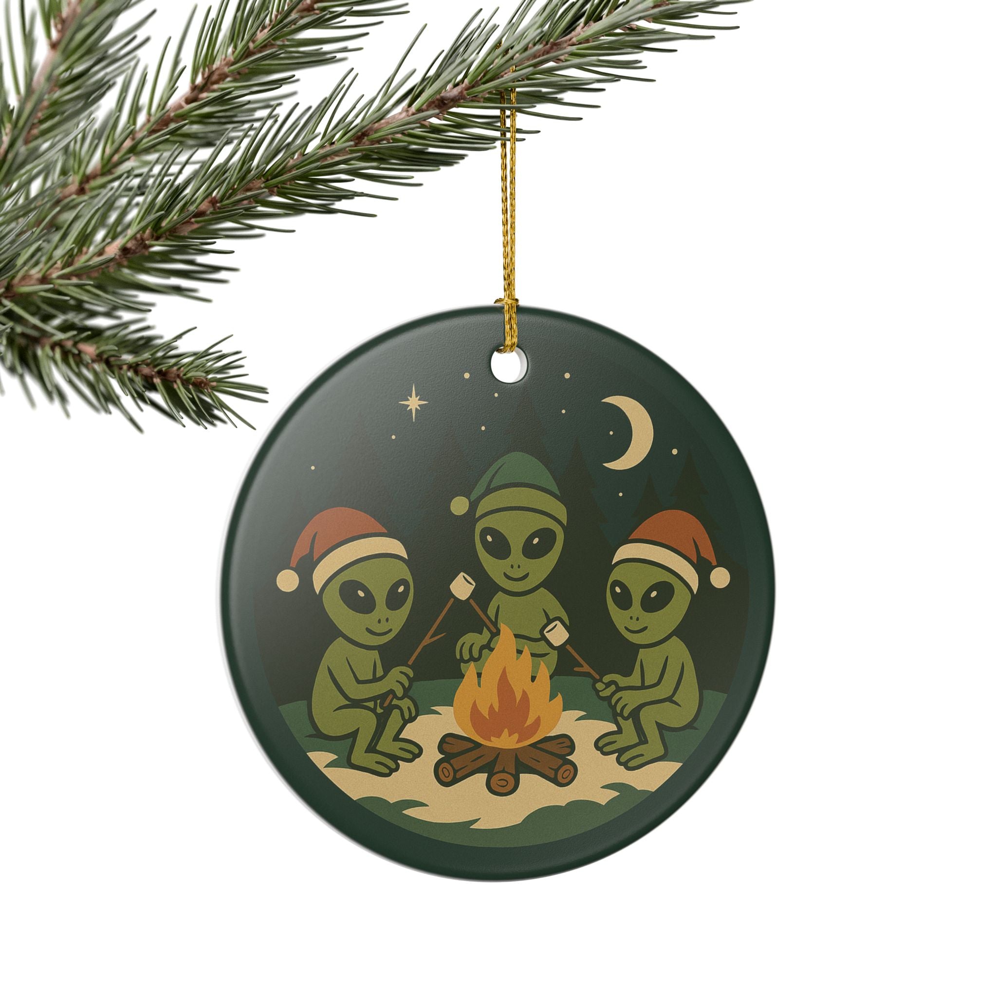 Alien Christmas Ornament - Extraterrestrial Ceramic Holiday Decoration (1pc)