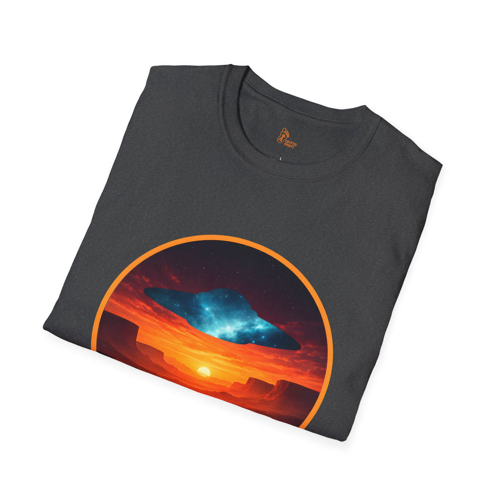 UFO Desert Sunset Badge Graphic Tee - Cryptid Prints