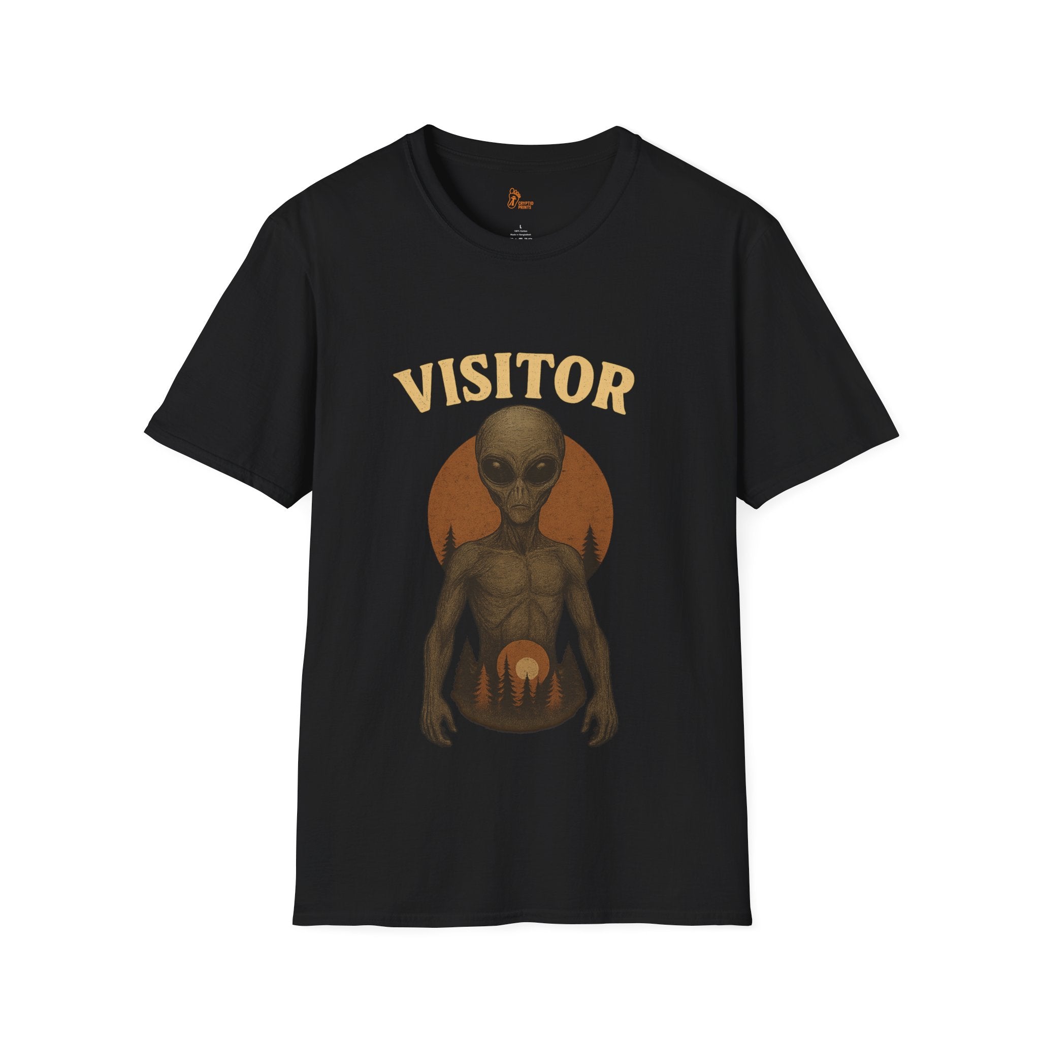 Grey Alien Visitor - Sunset Forest Alien T-Shirt