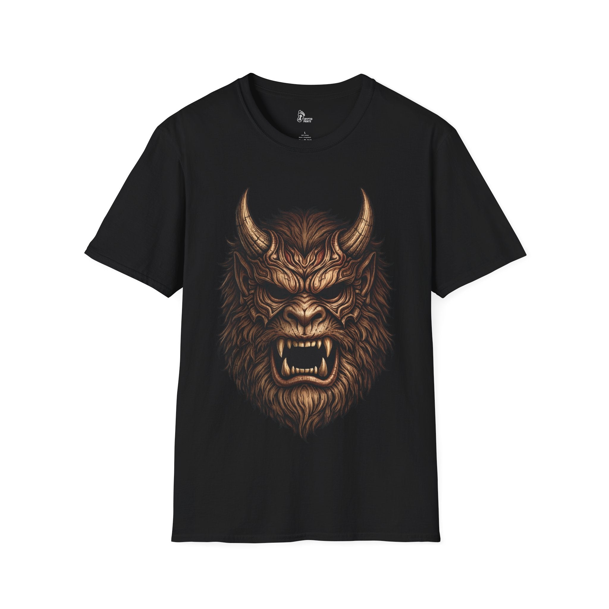 Bigfoot Oni Mask T-Shirt - Carved Cryptid Fury