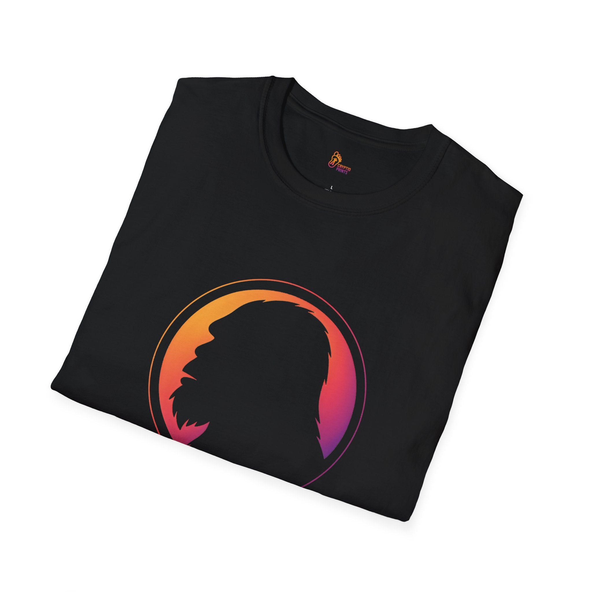 Bigfoot Sunset Silhouette T-Shirt - Cryptid Icon in Neon Dusk