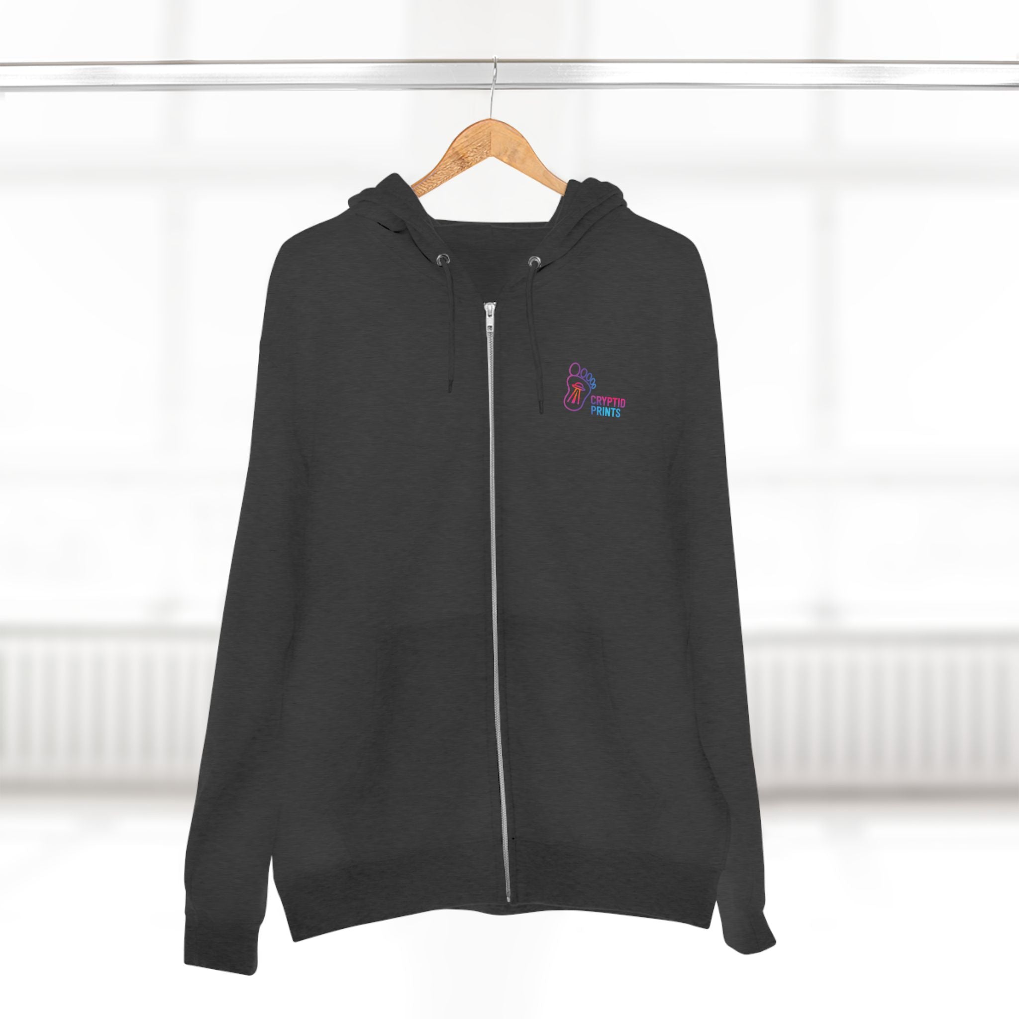 Neon UFO Portal Zip Hoodie - Flying Saucer in Triangular Glow