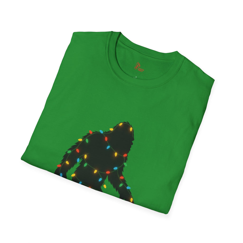 Bigfoot Christmas Lights T-Shirt - Holiday Sasquatch Glow Design