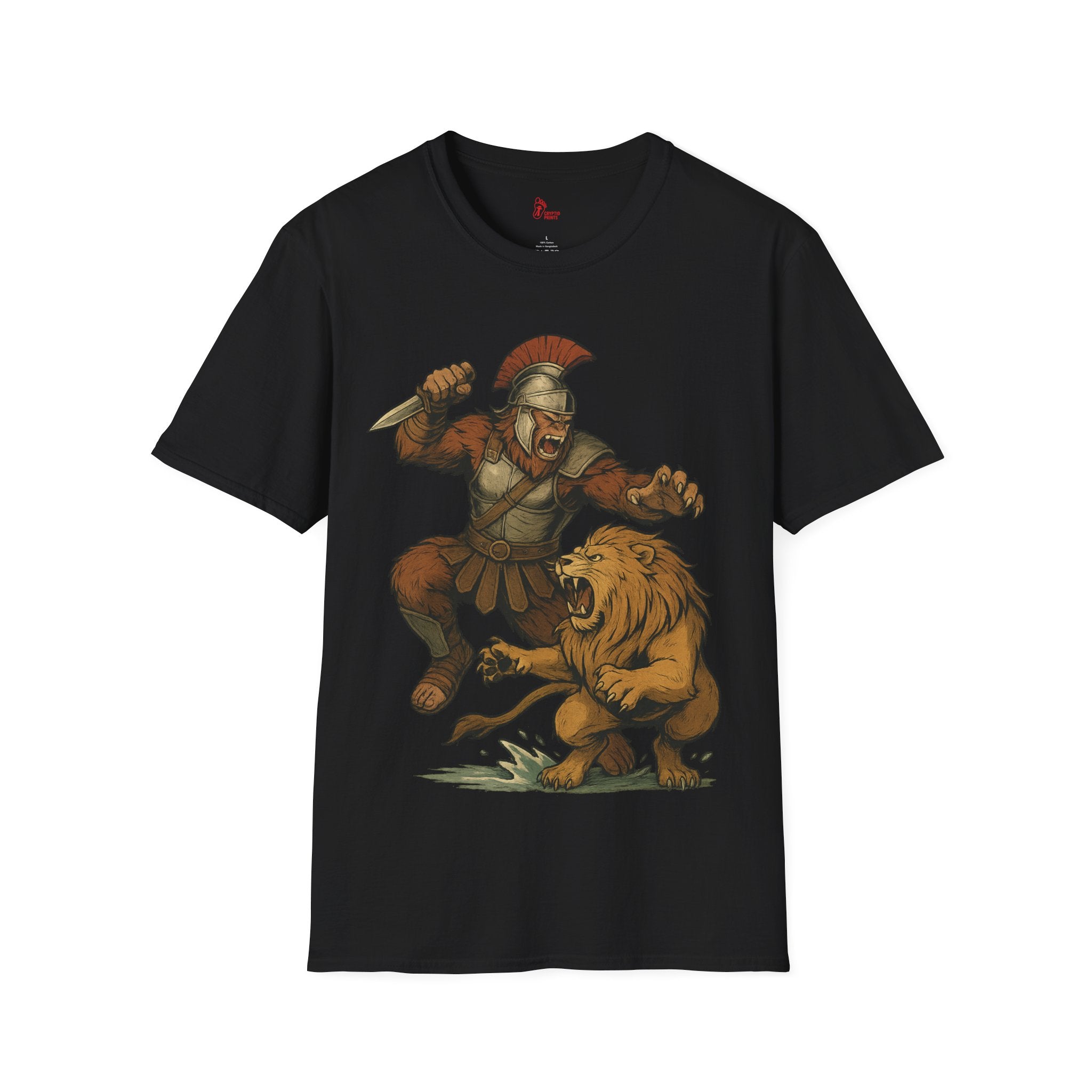 Roman Warrior Bigfoot T-Shirt - Gladiator Bigfoot Cryptid Design