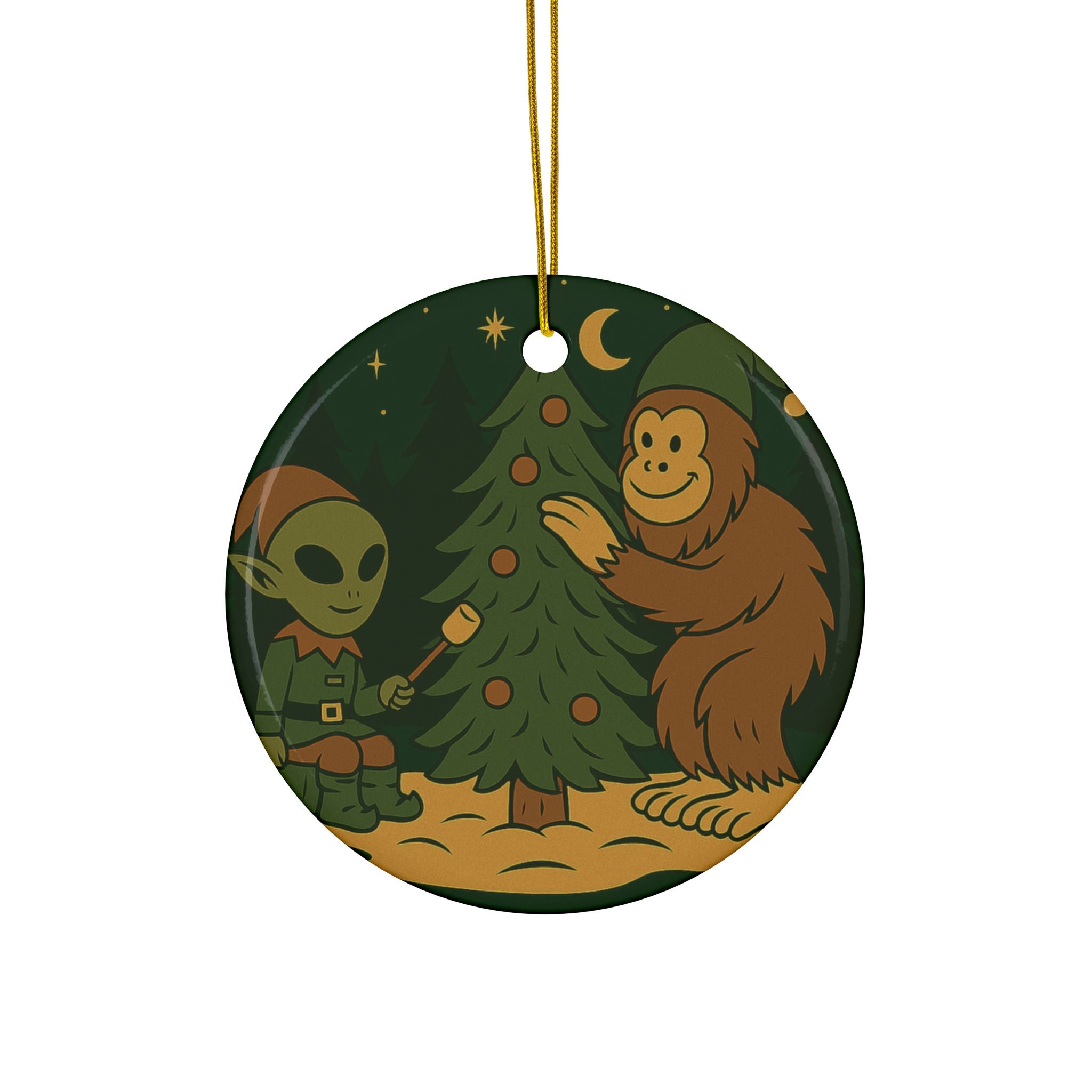Alien & Bigfoot Decorating Tree Ornament - 2-Side Print, (1pc, 3pcs, 5pcs)