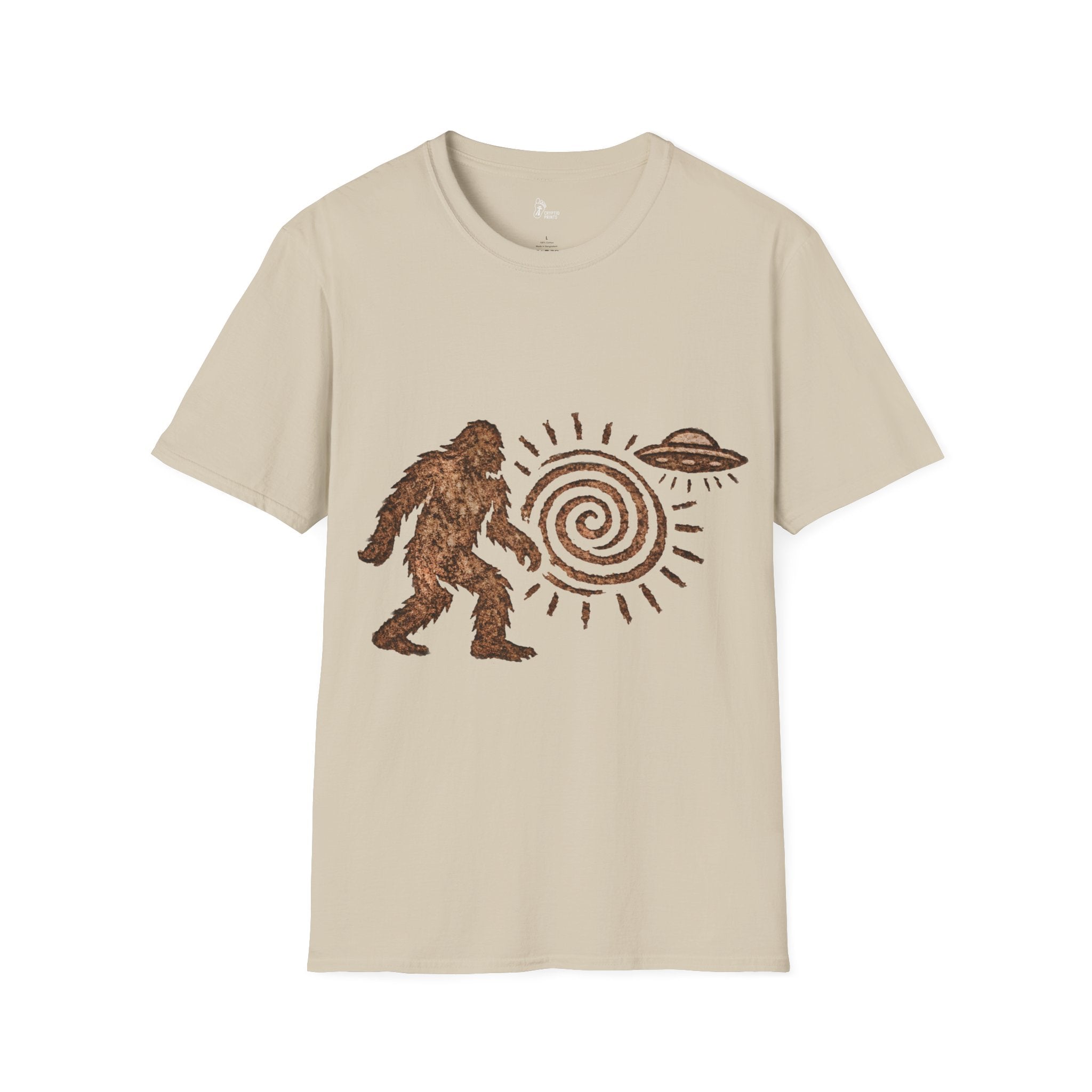 Bigfoot Petroglyph T-Shirt - Ancient Spiral UFO Symbol