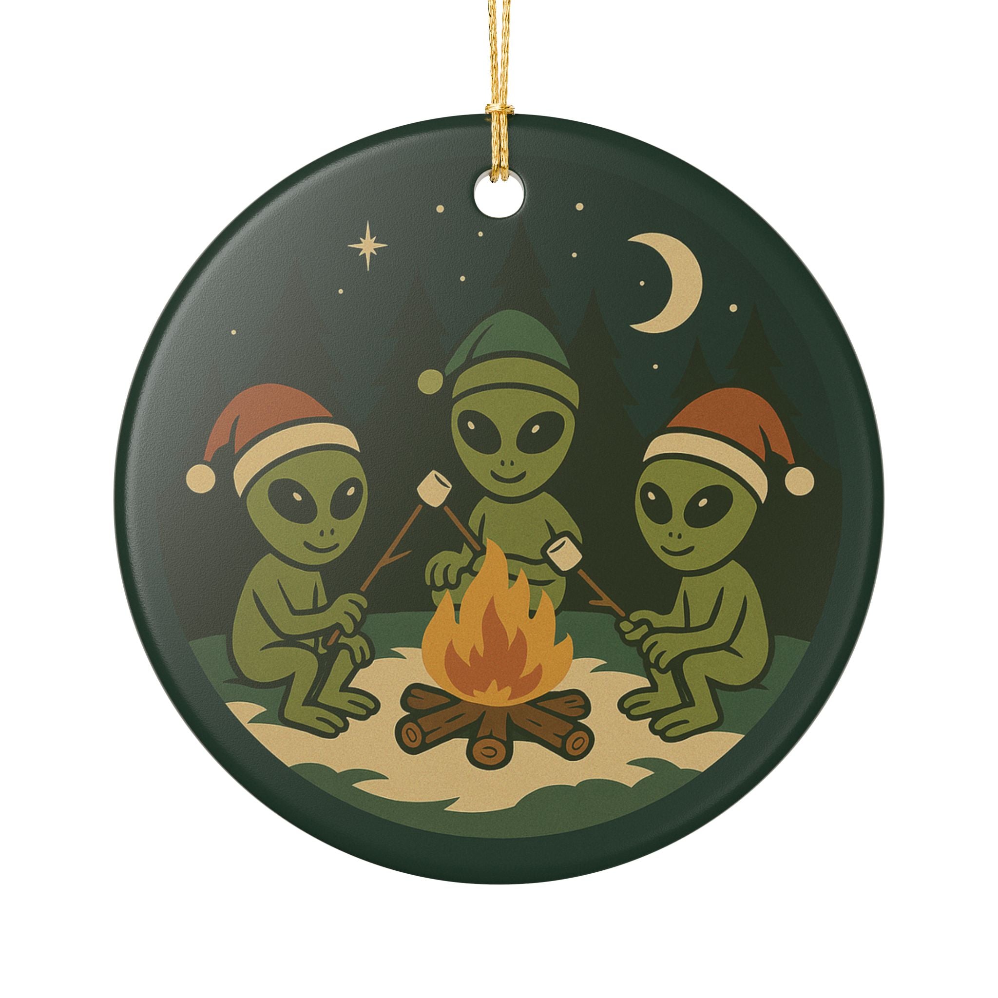 Alien Christmas Ornament - Extraterrestrial Ceramic Holiday Decoration (1pc)