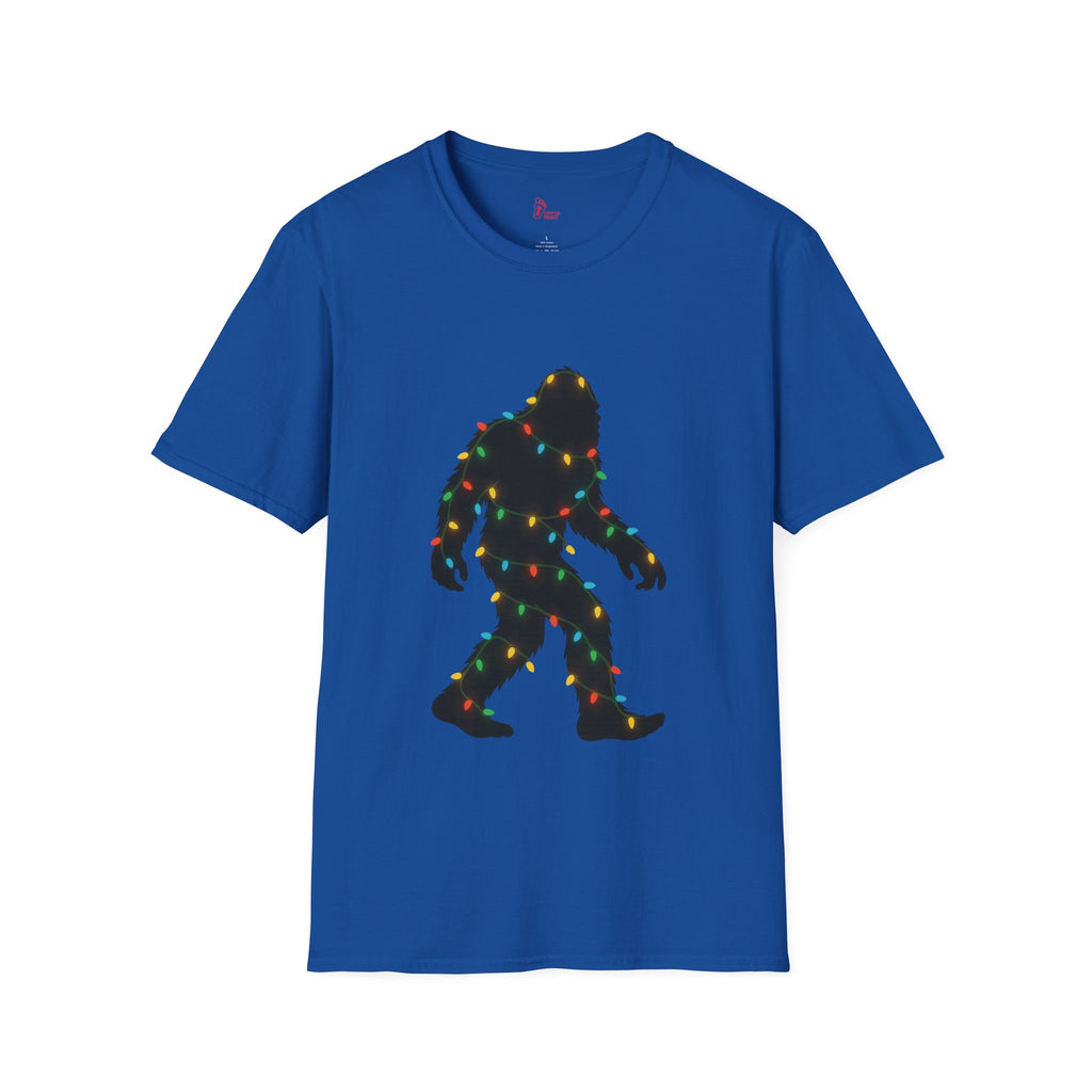Bigfoot Christmas Lights T-Shirt - Holiday Sasquatch Glow Design