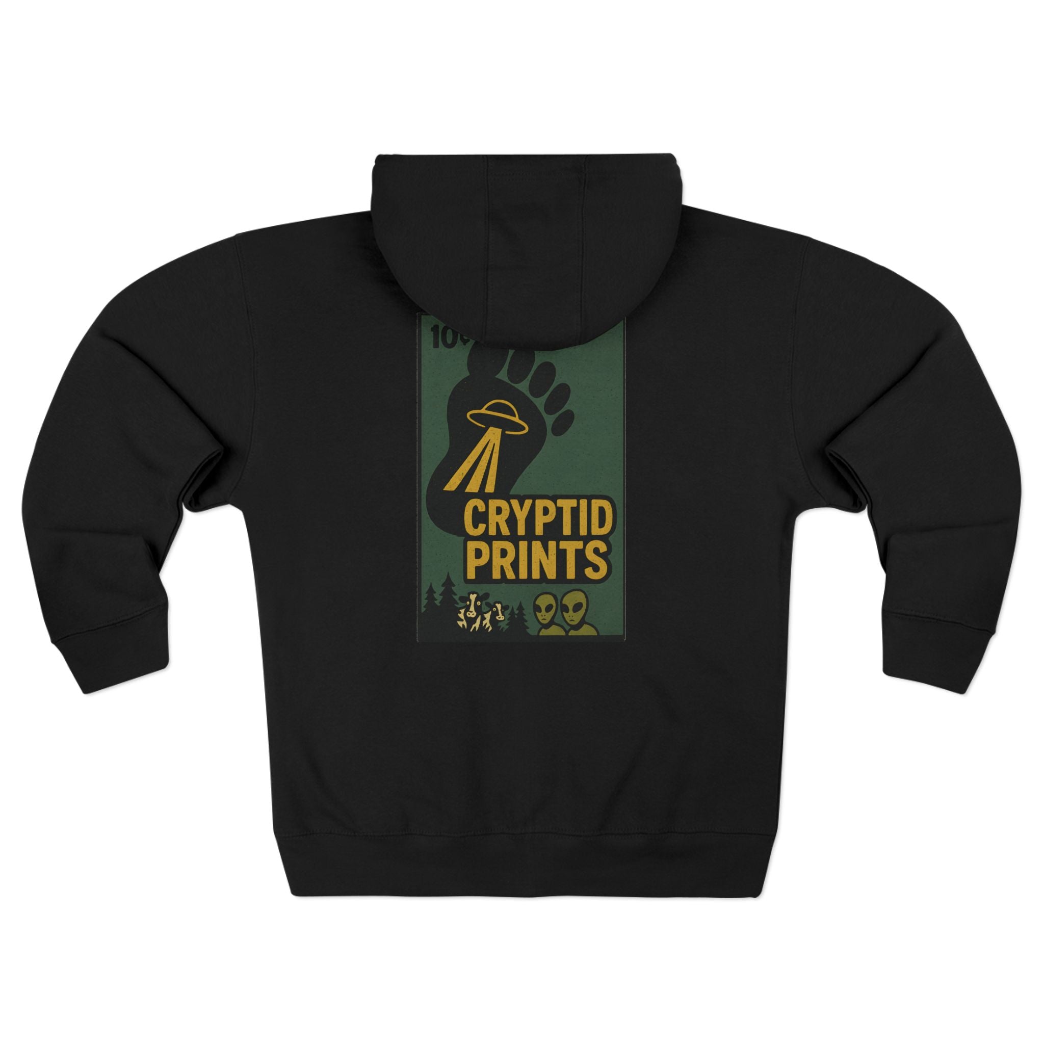 Retro Cow Abduction Zip Hoodie - Vintage UFO Comic-Style Cryptid Design