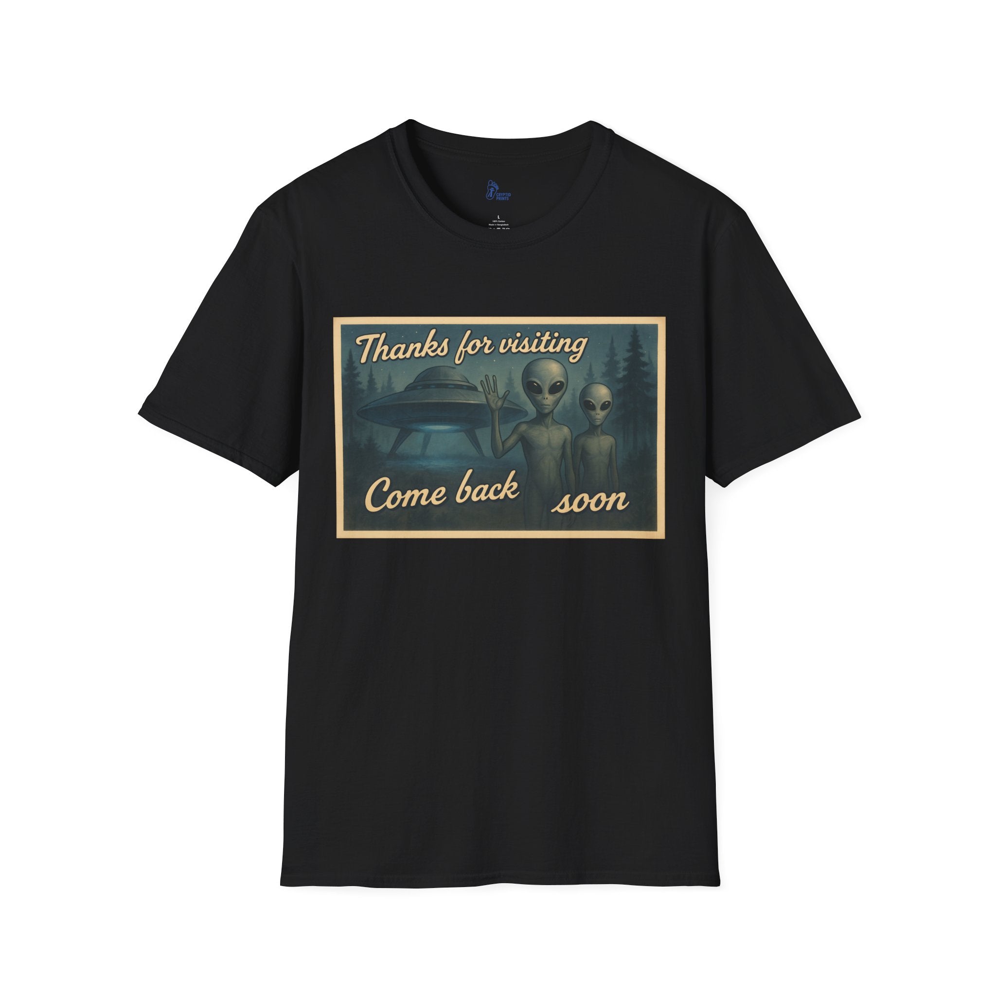 Thanks for Visiting Alien T-Shirt - Retro Postcard UFO Design