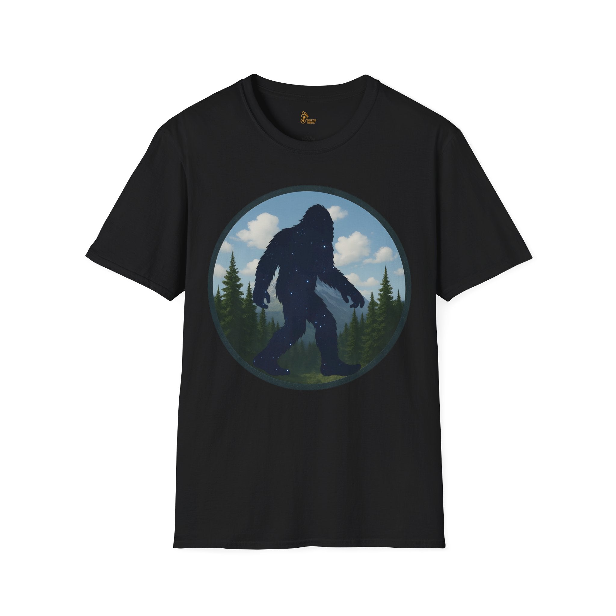 Cosmic Bigfoot Forest Silhouette Graphic Tee - Cryptid Prints