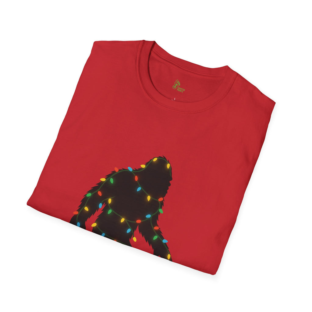 Bigfoot Christmas Lights T-Shirt - Holiday Sasquatch Glow Design