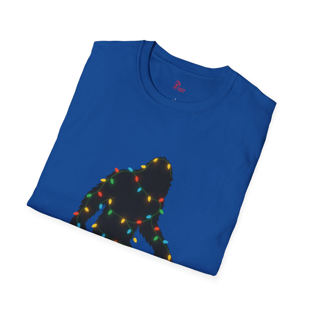 Bigfoot Christmas Lights T-Shirt - Holiday Sasquatch Glow Design