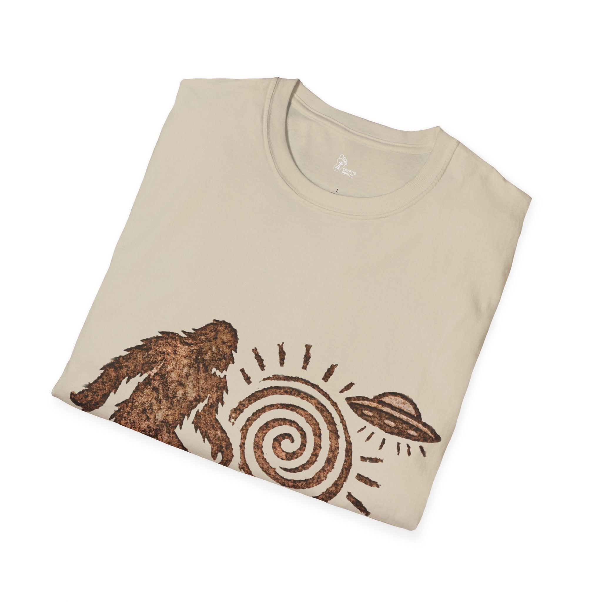 Bigfoot Petroglyph T-Shirt - Ancient Spiral UFO Symbol