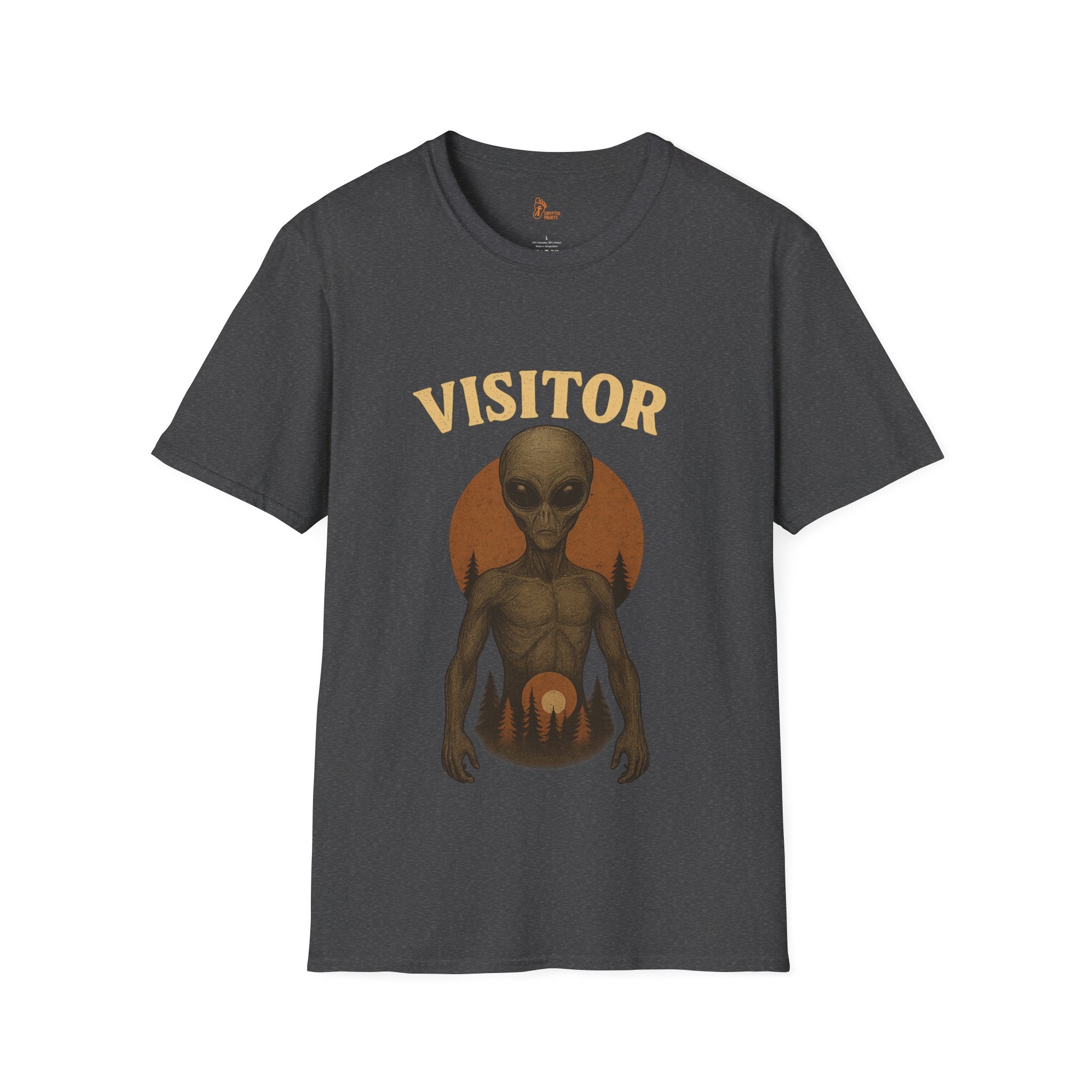 Grey Alien Visitor - Sunset Forest Alien T-Shirt