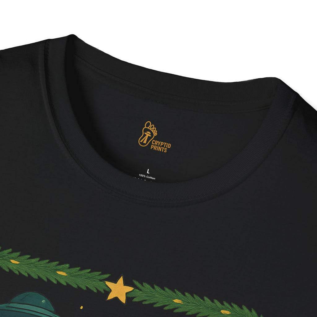 Alien Christmas Lights T-Shirt - Green UFO Holiday Design