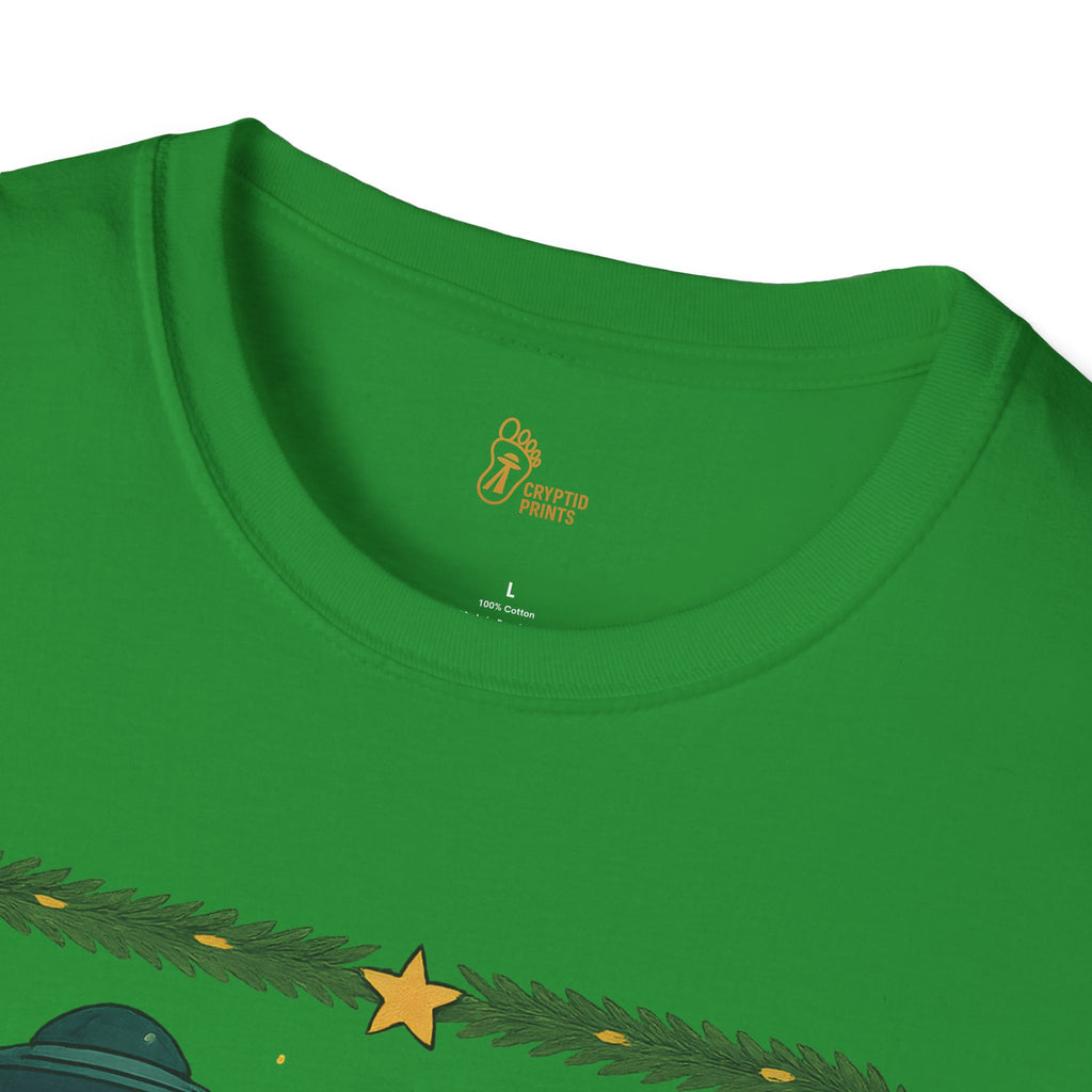 Alien Christmas Lights T-Shirt - Green UFO Holiday Design