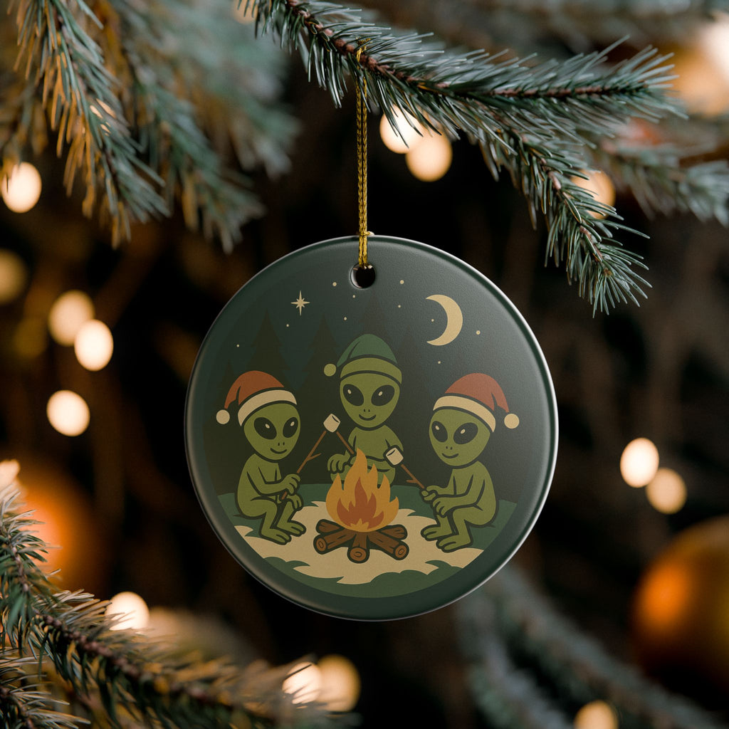 Alien Christmas Ornament - Extraterrestrial Ceramic Holiday Decoration (1pc)