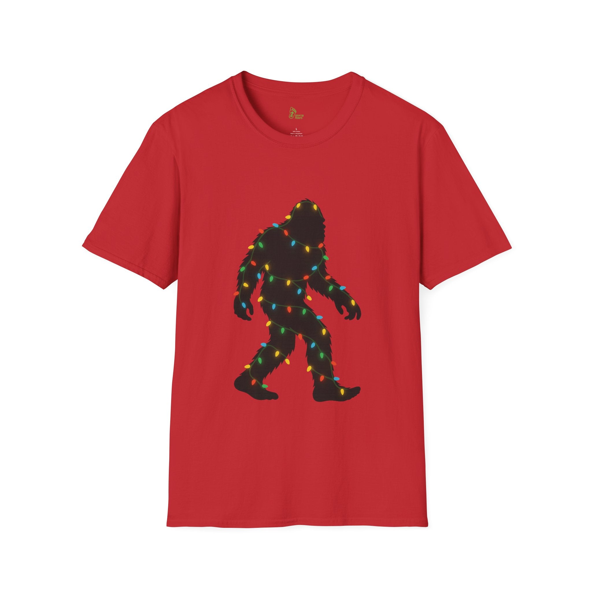 Bigfoot Christmas Lights T-Shirt - Holiday Sasquatch Glow Design