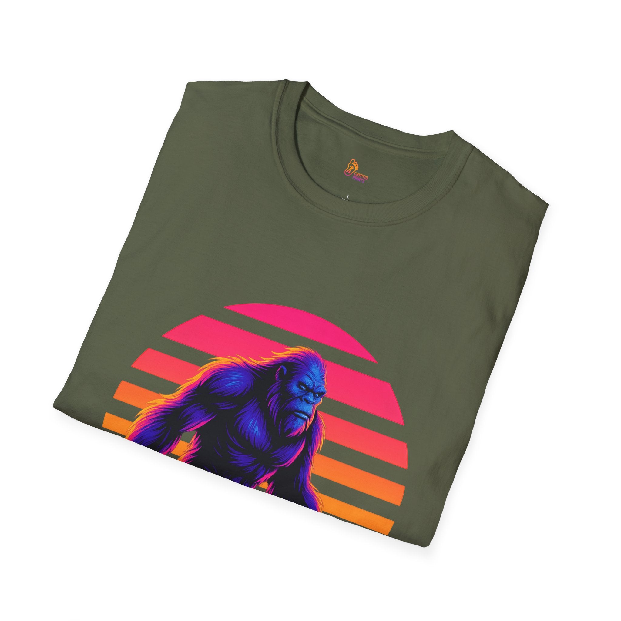 Neon Bigfoot Sunset Graphic Tee - Cryptid Prints