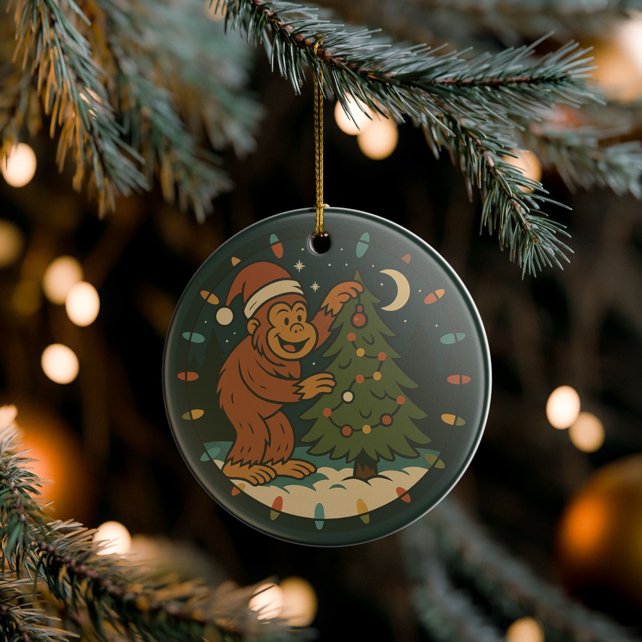 Bigfoot Christmas Ornament - Sasquatch Ceramic Holiday Decoration (1pc)