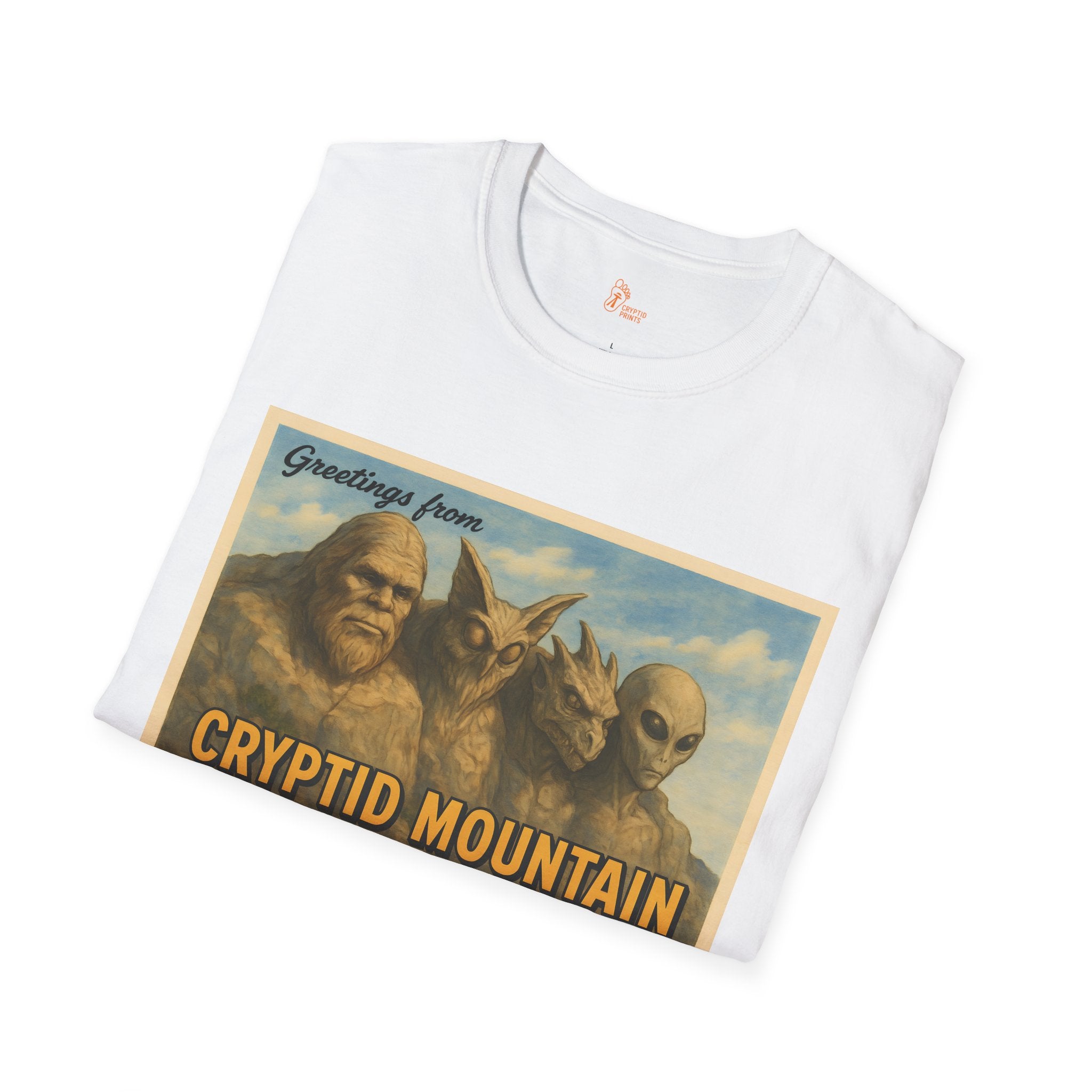 Greetings from Cryptid Mountain T-Shirt - Vintage Postcard Design