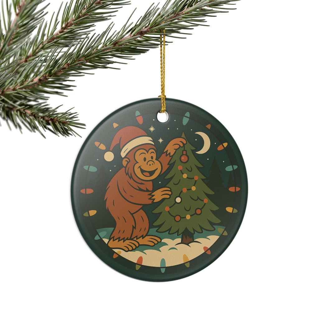 Bigfoot Christmas Ornament - Sasquatch Ceramic Holiday Decoration (1pc)