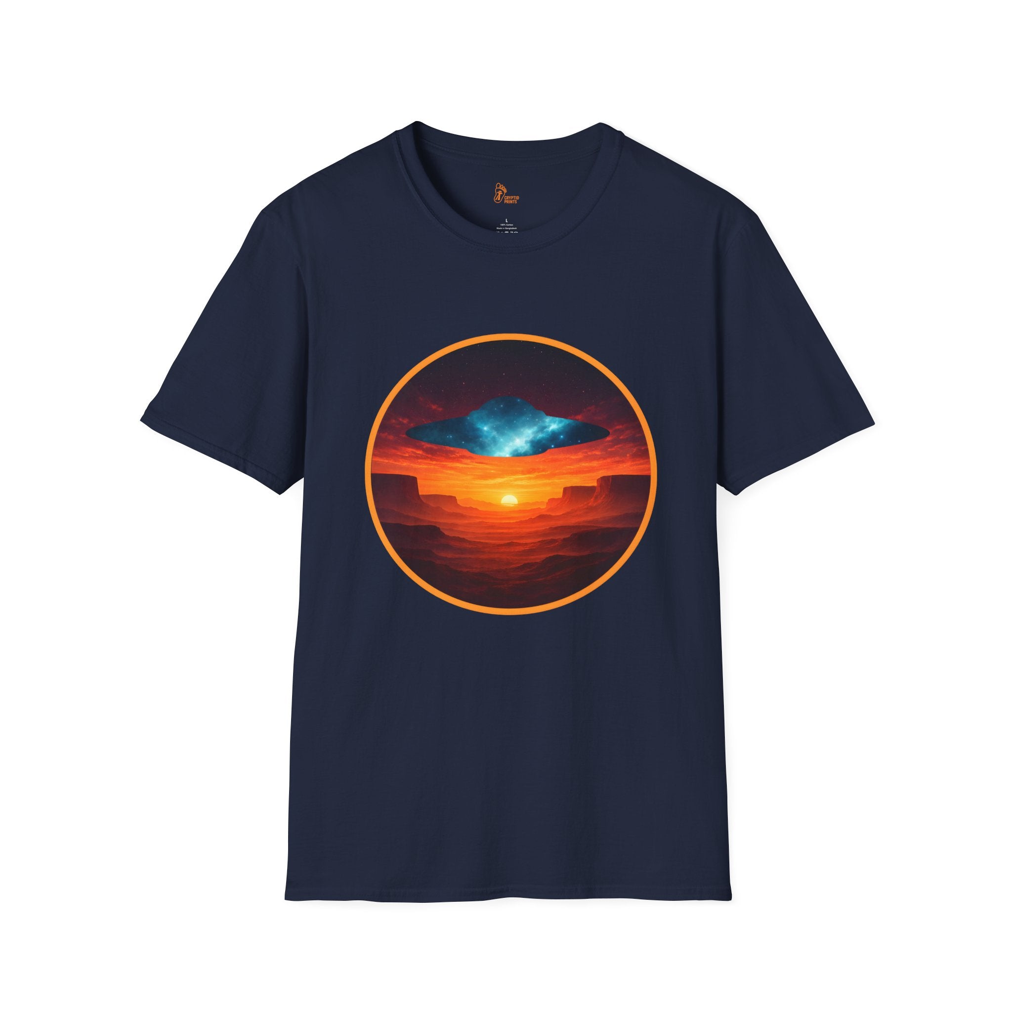 UFO Desert Sunset Badge Graphic Tee - Cryptid Prints
