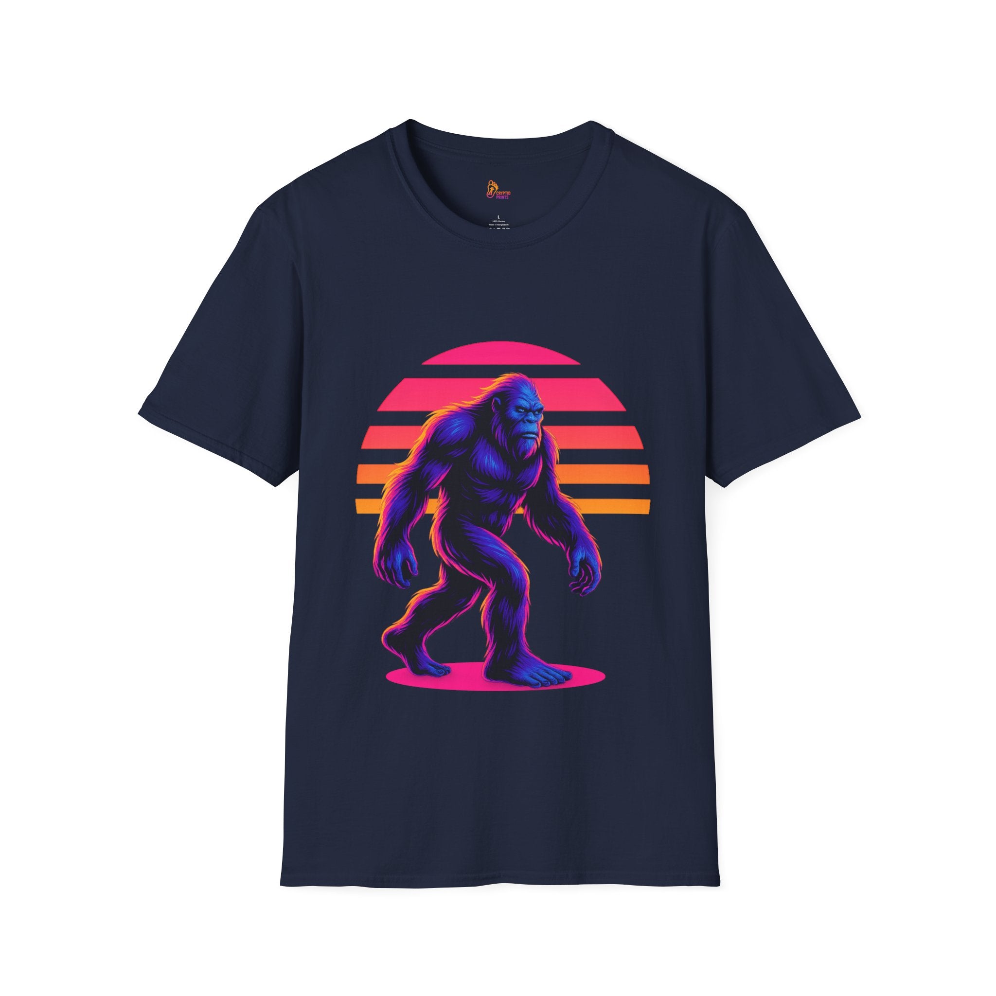 Neon Bigfoot Sunset Graphic Tee - Cryptid Prints