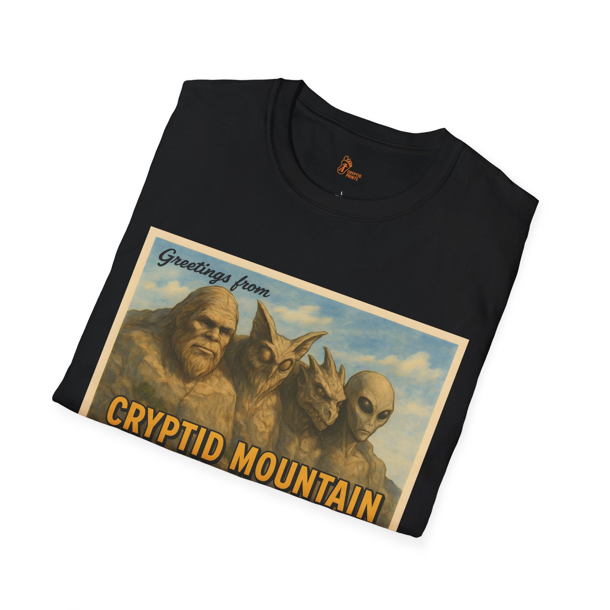 Greetings from Cryptid Mountain T-Shirt - Vintage Postcard Design