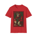 Geometric Bigfoot Holiday T-Shirt - Red & Green Forest Design