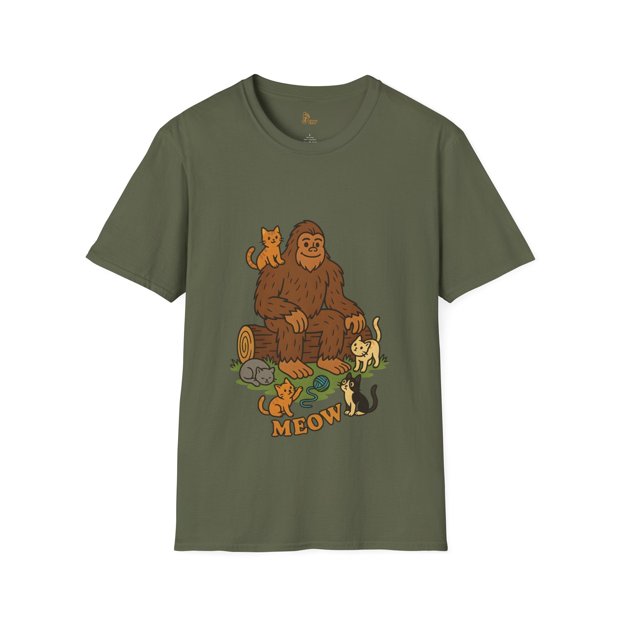 Bigfoot & Cats Meow T-Shirt - Cute Cryptid Cat Lover Tee